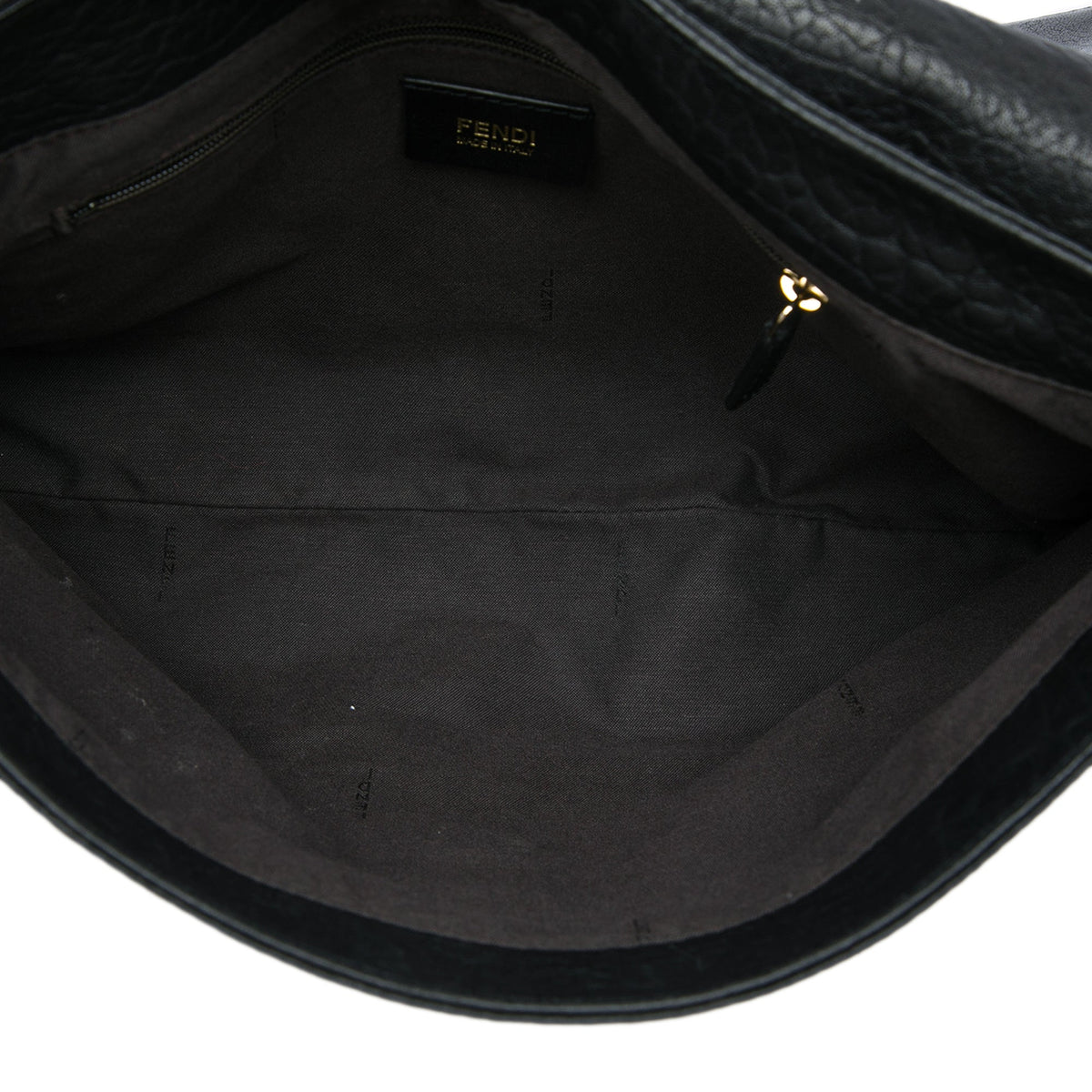 Fendi Large Crinkled Lambskin Mia Flap Crossbody — Black