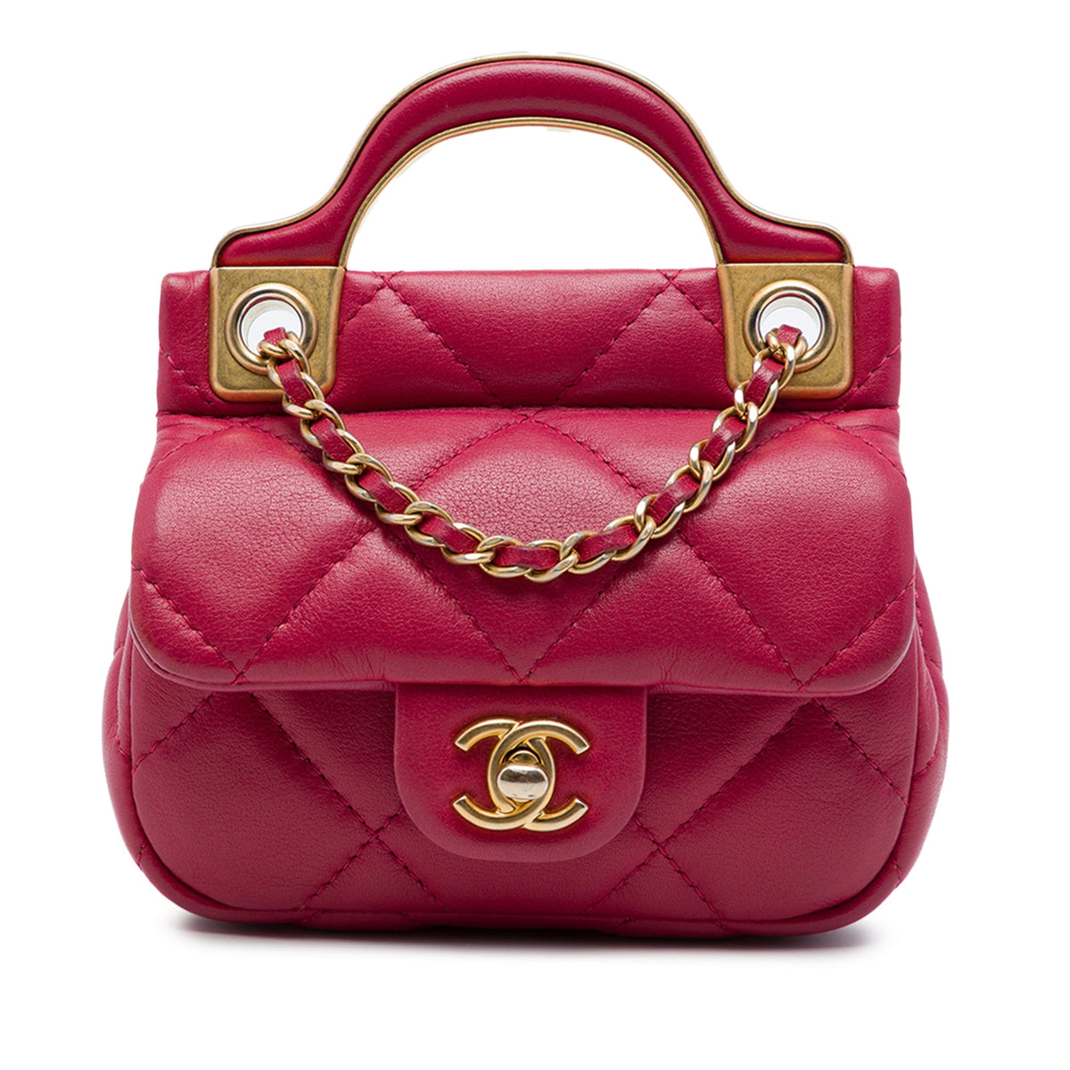 Chanel Quilted Calfskin Lady Card Holder with Chain Top Handle Bag