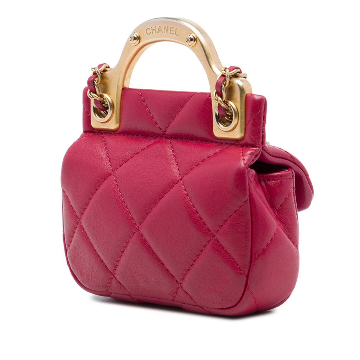 Chanel Quilted Calfskin Lady Card Holder with Chain Top Handle Bag
