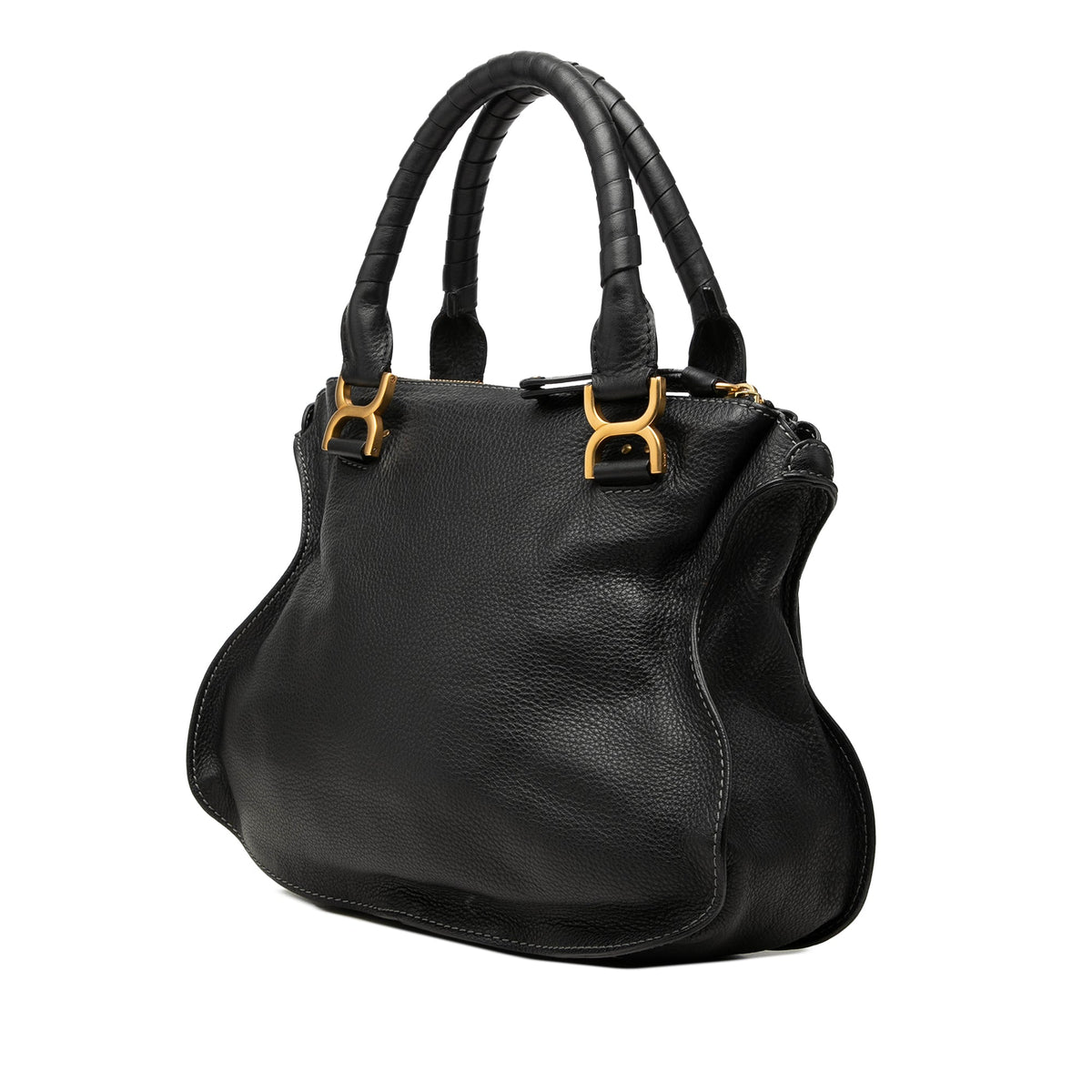 Chloé Medium Grained Leather Marcie Satchel — Black