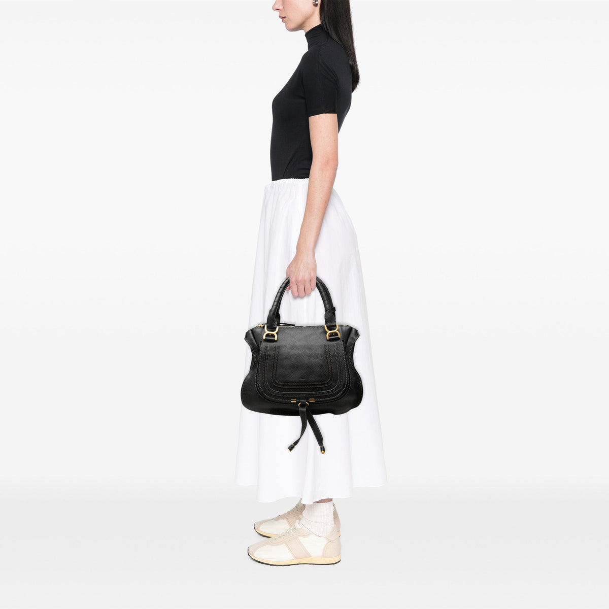 Chloé Medium Grained Leather Marcie Satchel — Black