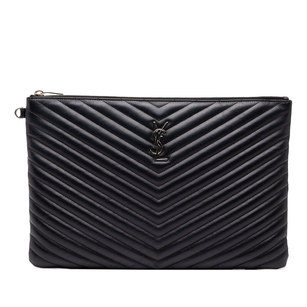 Saint Laurent Chevron Leather Monogram Document Holder — Black