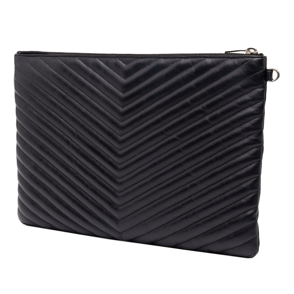 Saint Laurent Chevron Leather Monogram Document Holder — Black