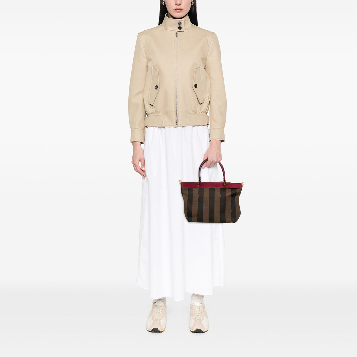 Fendi Large Pequin Canvas Satchel — Brown