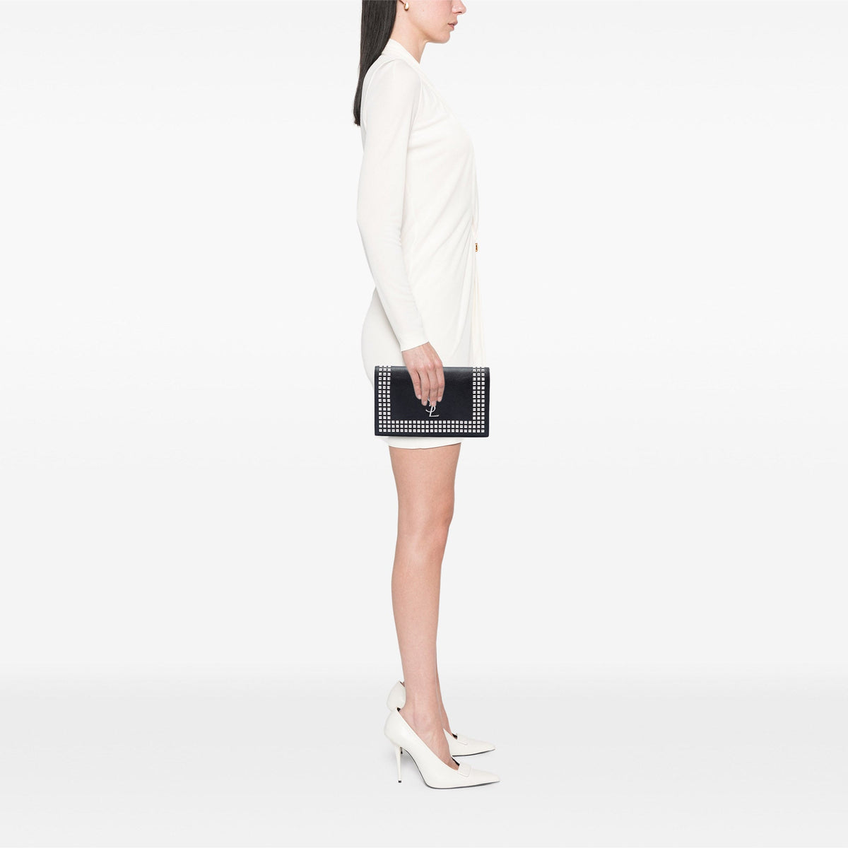 Saint Laurent Studded Leather Monogram Clutch
