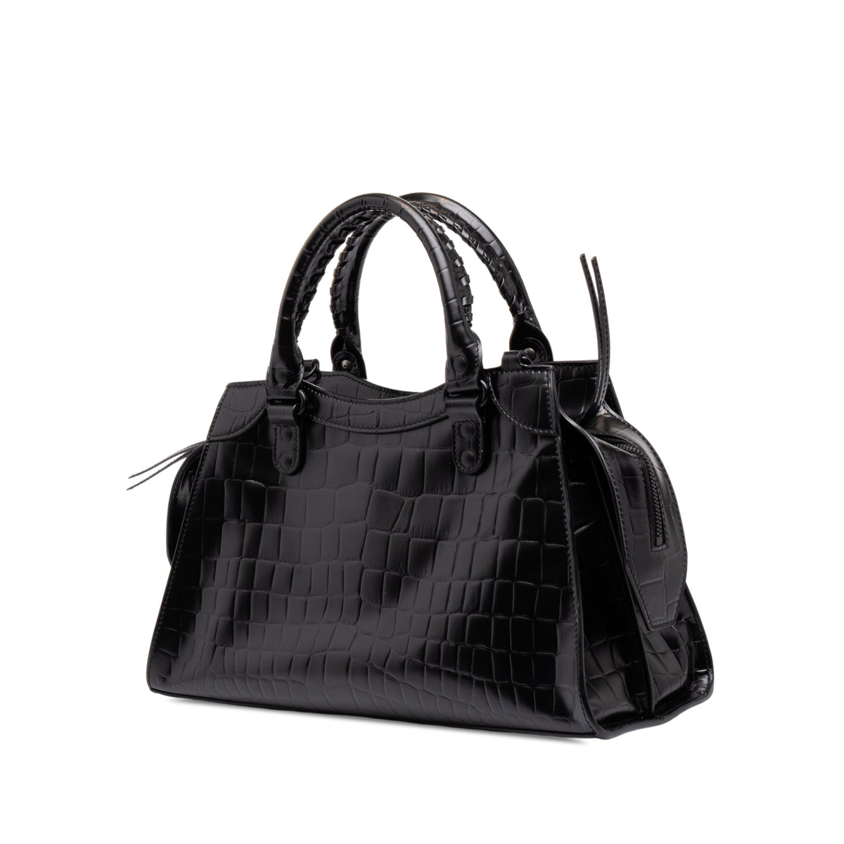 Balenciaga Small Croc Embossed Calfskin Motocross Neo Classic City Satchel