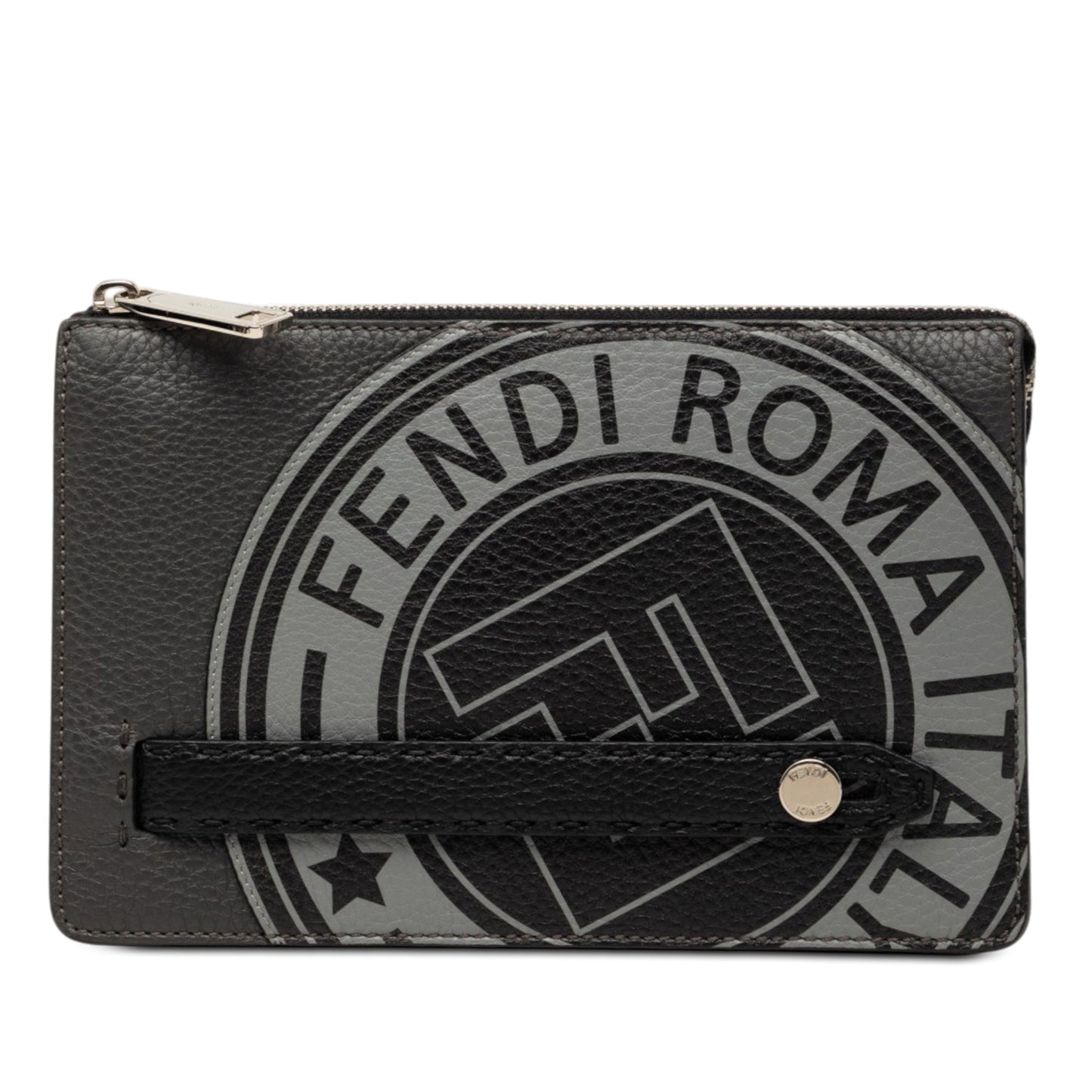 Fendi Grained Leather Roma Selleria Zip Clutch
