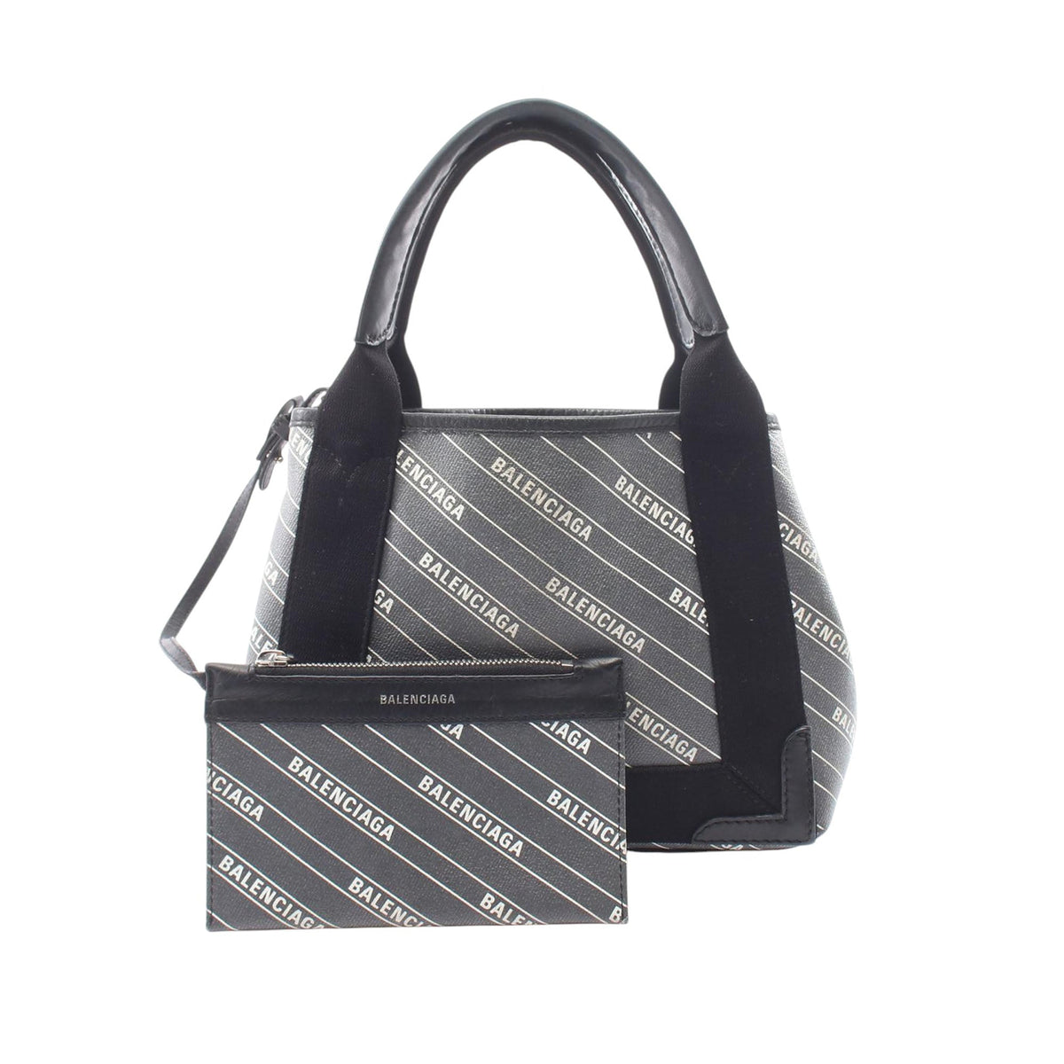 Balenciaga Coated Canvas Logo Navy Cabas Tote XS — Black