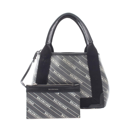 Balenciaga Coated Canvas Logo Navy Cabas Tote XS — Black