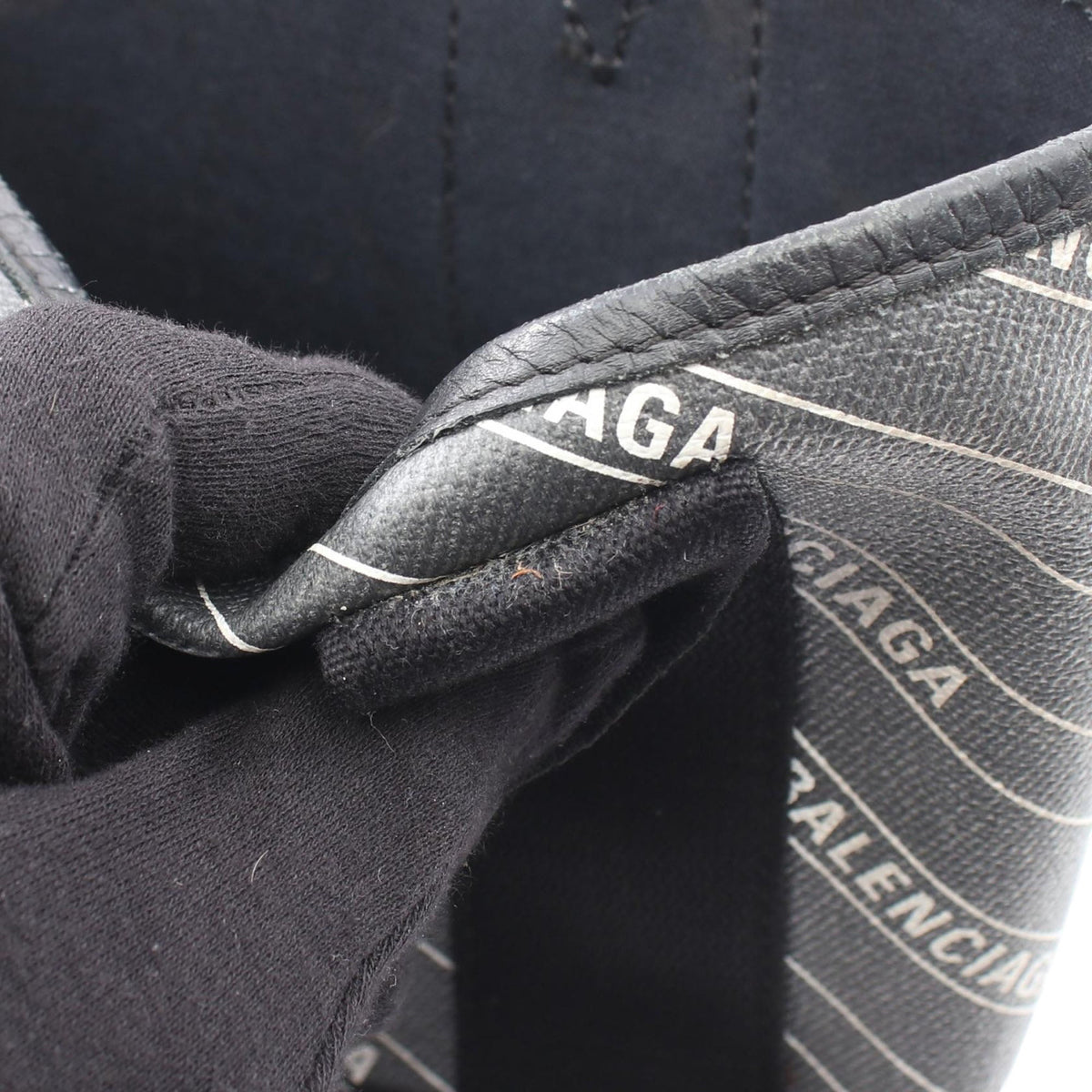 Balenciaga Coated Canvas Logo Navy Cabas Tote XS — Black
