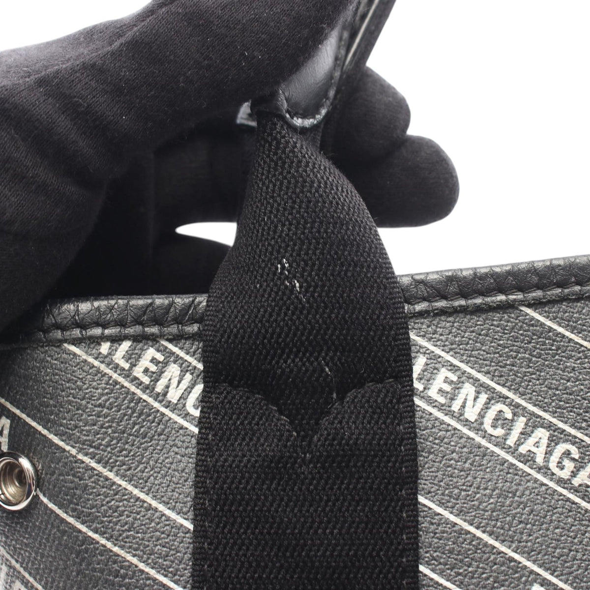 Balenciaga Coated Canvas Logo Navy Cabas Tote XS — Black