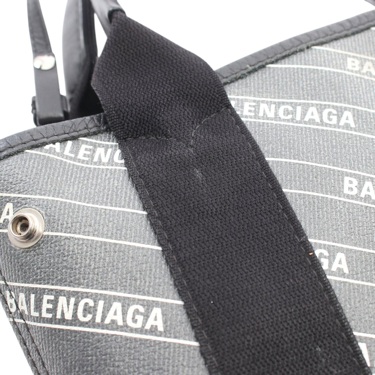 Balenciaga Coated Canvas Logo Navy Cabas Tote XS — Black