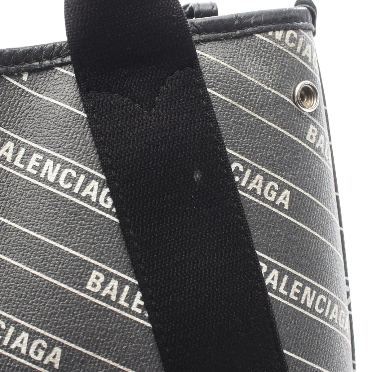 Balenciaga Coated Canvas Logo Navy Cabas Tote XS — Black
