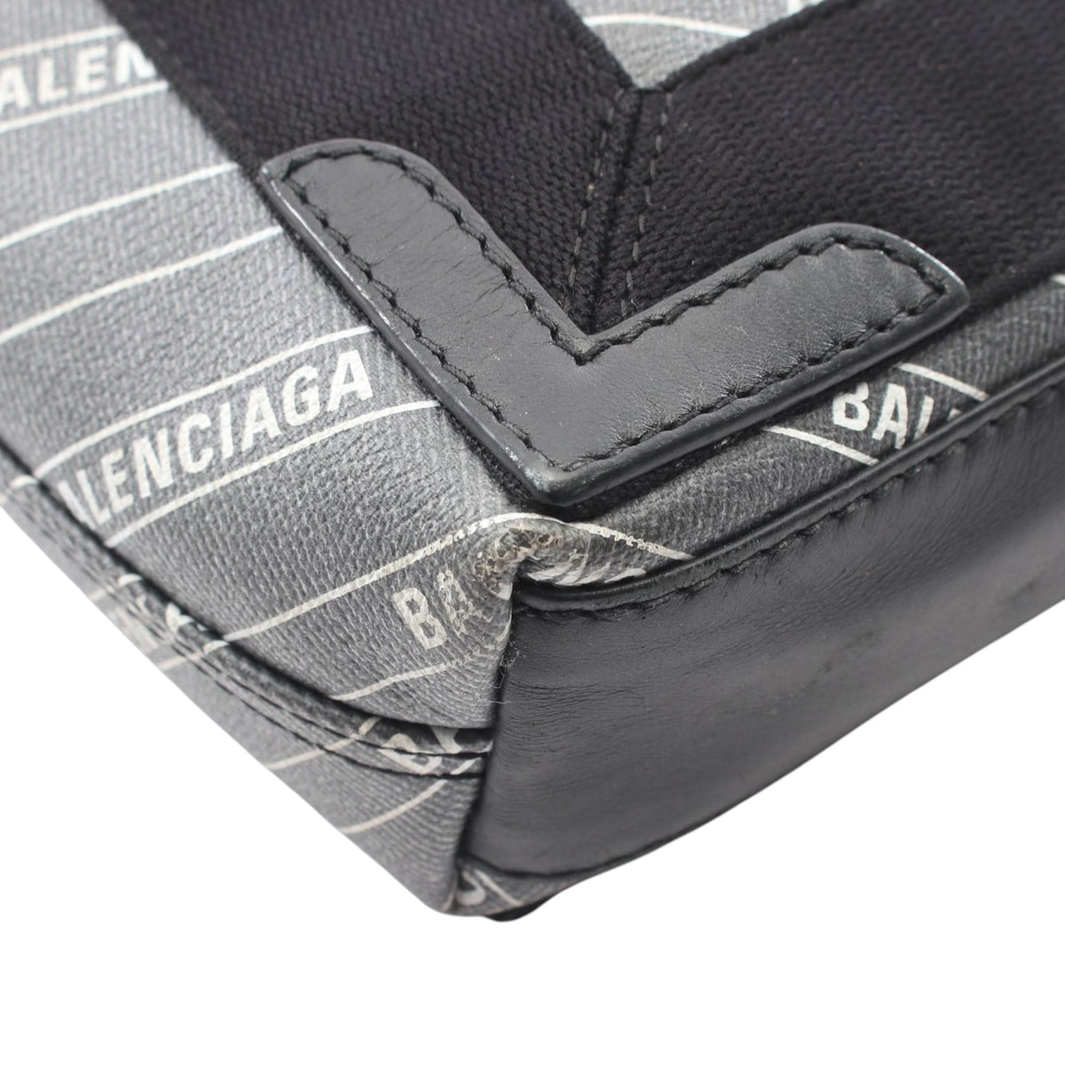Balenciaga Coated Canvas Logo Navy Cabas Tote XS — Black