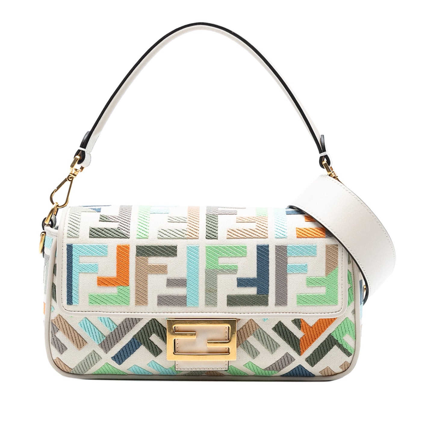Fendi Zucca Embroidered Canvas Baguette Satchel