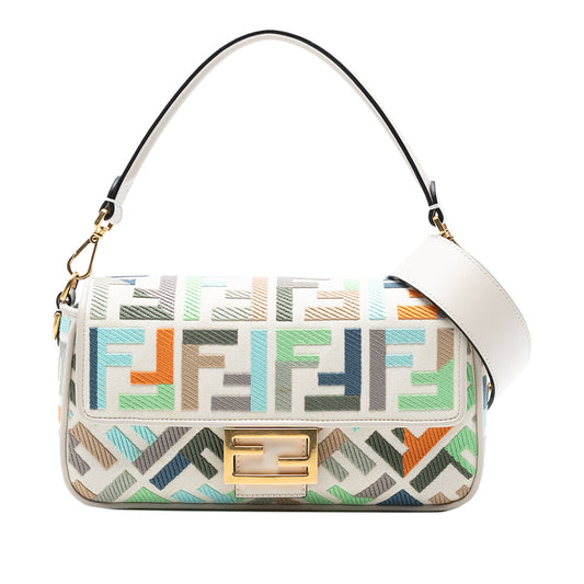 Fendi Zucca Embroidered Canvas Baguette Satchel