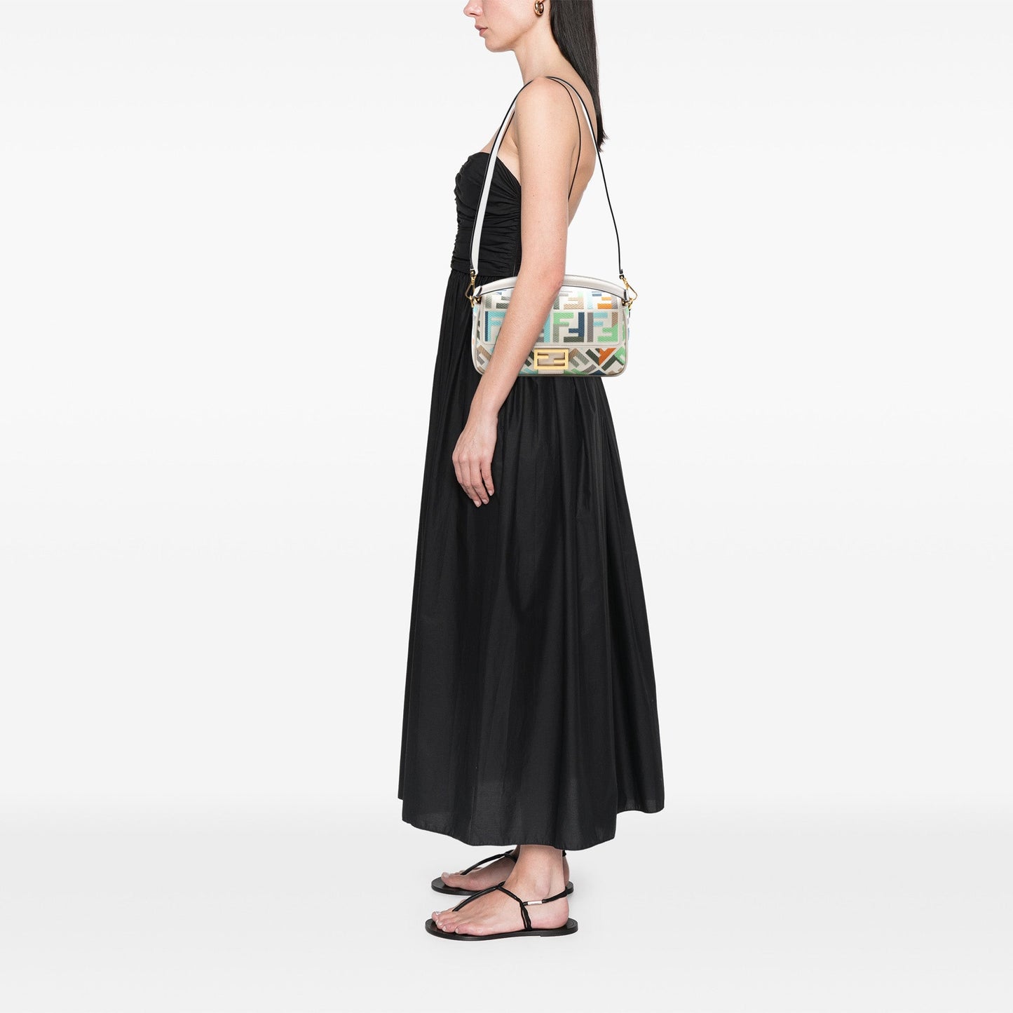 Fendi Zucca Embroidered Canvas Baguette Satchel