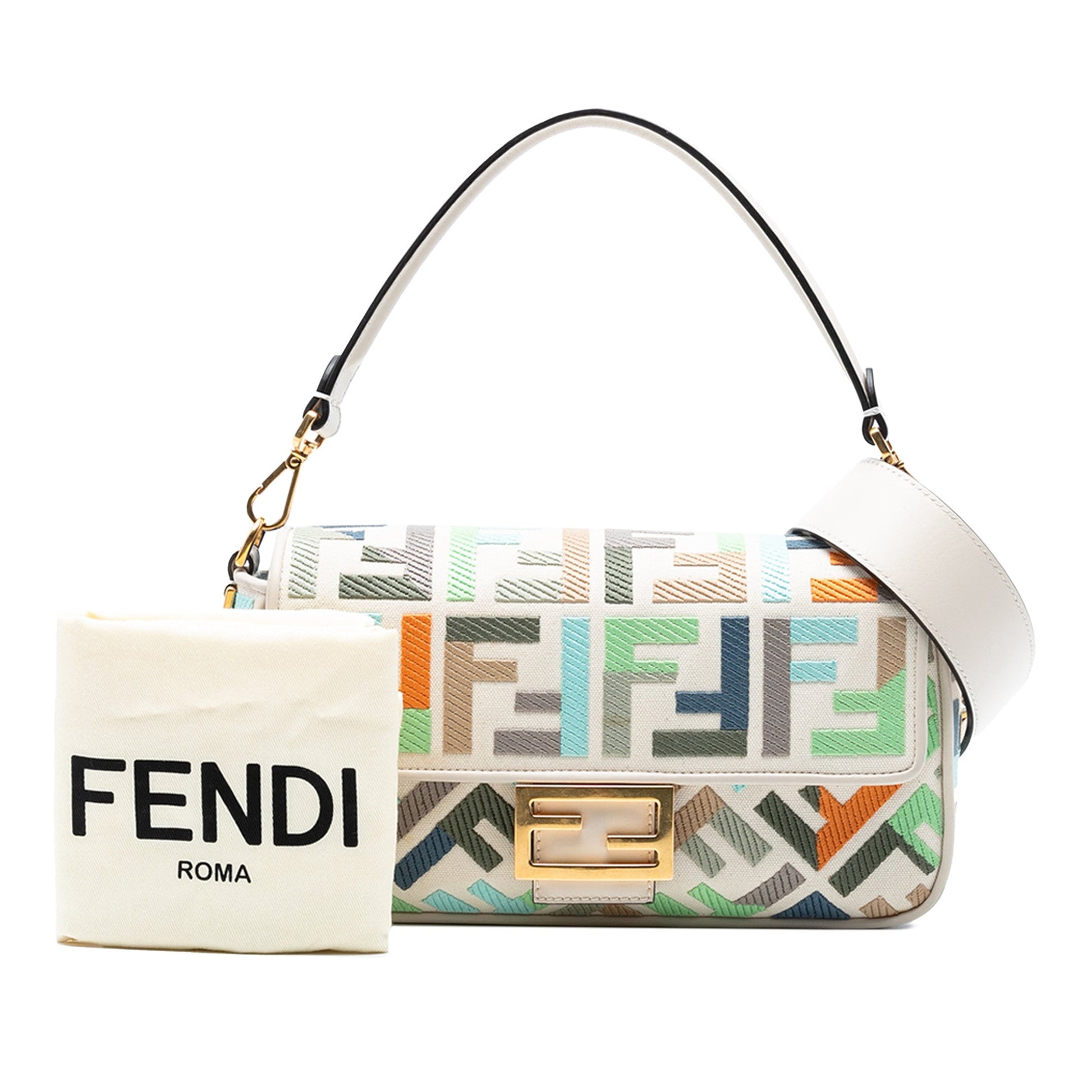 Fendi Zucca Embroidered Canvas Baguette Satchel
