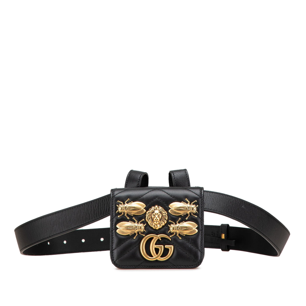 Gucci Mini GG Marmont Matelasse Leather Animal Studs Belt Pouch Bag — Black