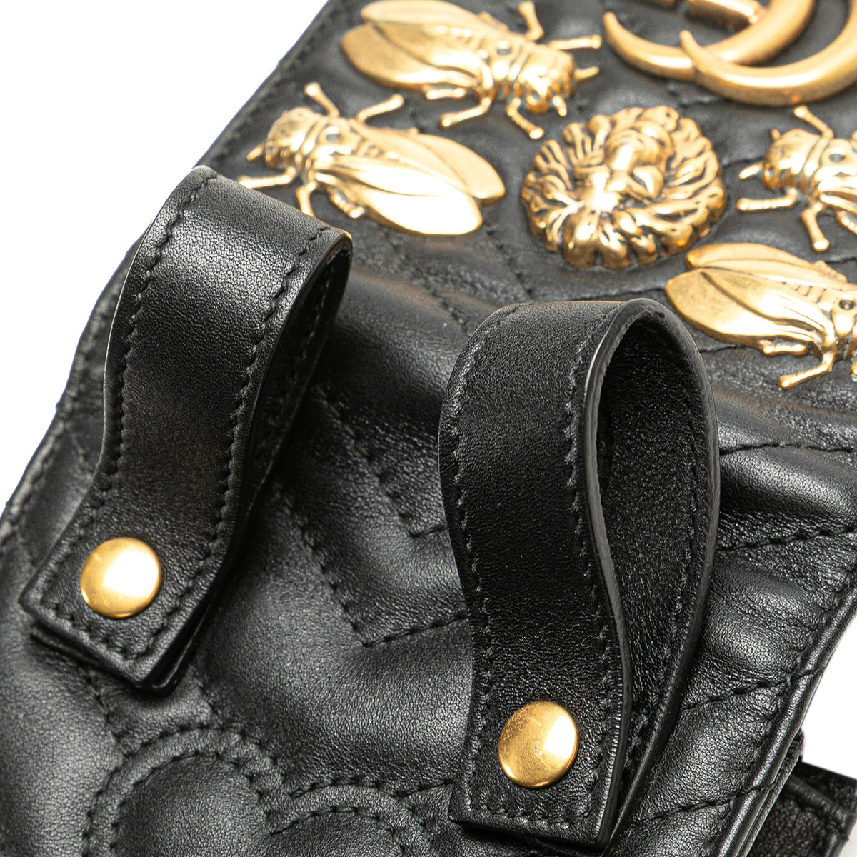 Gucci Mini GG Marmont Matelasse Leather Animal Studs Belt Pouch Bag — Black
