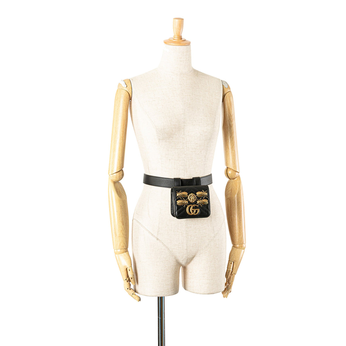 Gucci Mini GG Marmont Matelasse Leather Animal Studs Belt Pouch Bag — Black