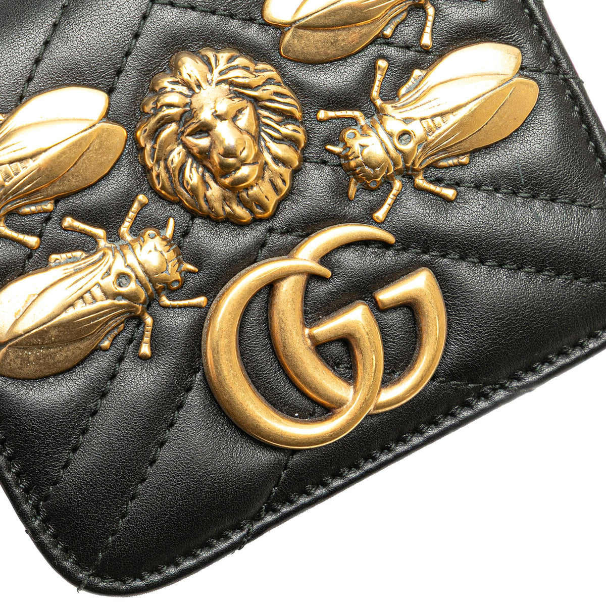 Gucci Mini GG Marmont Matelasse Leather Animal Studs Belt Pouch Bag — Black