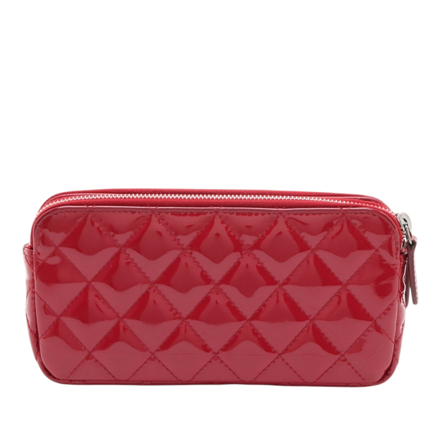 Chanel CC Quilted Patent Double Zip Clutch With Chain