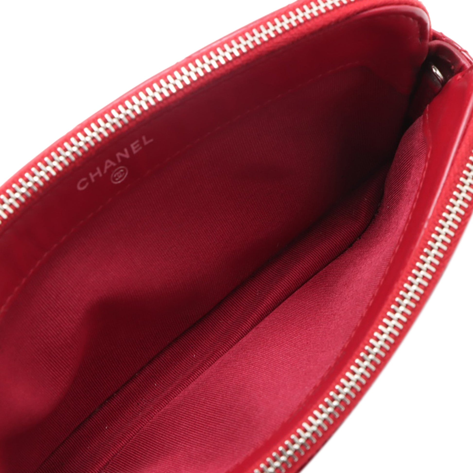 Chanel CC Quilted Patent Double Zip Clutch With Chain