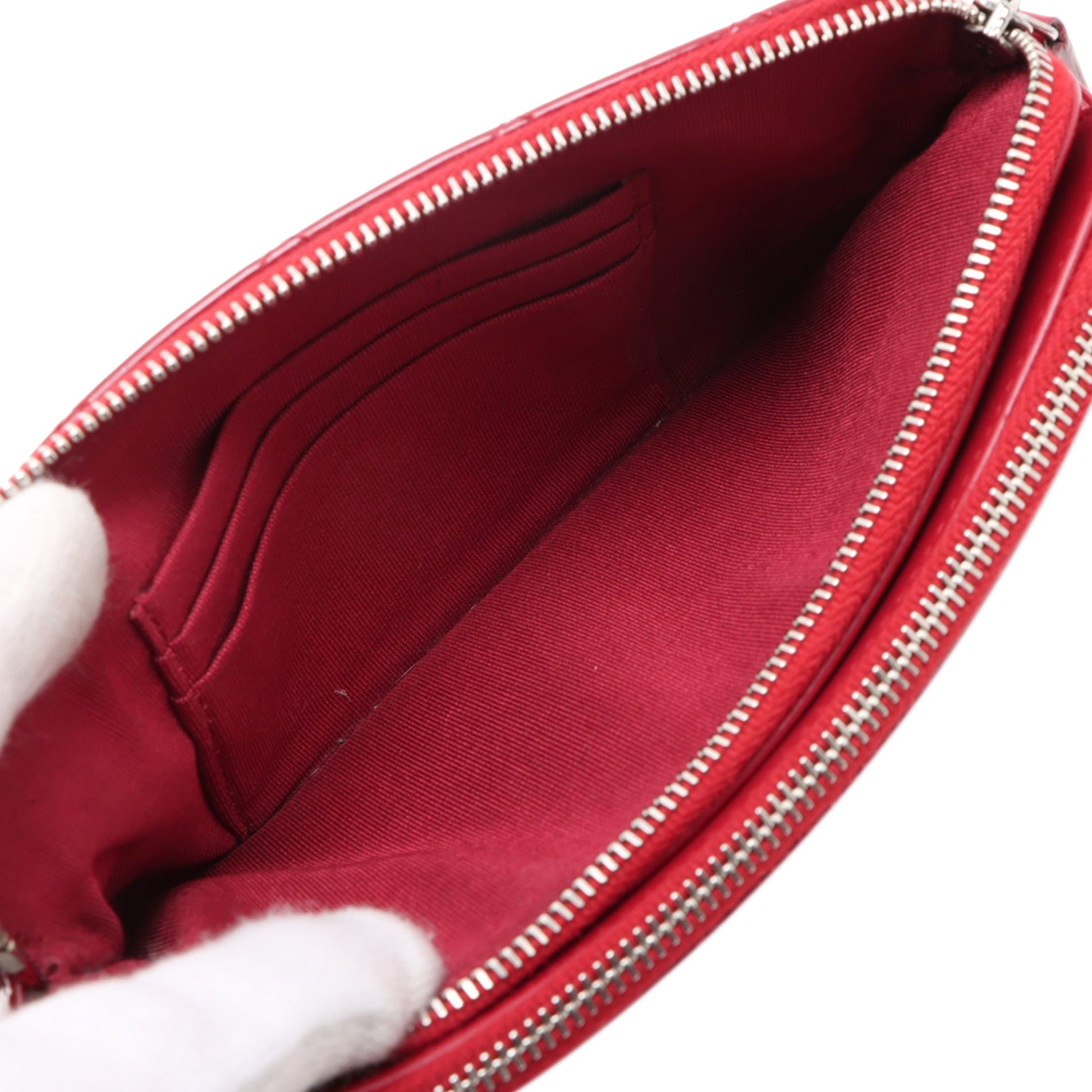 Chanel CC Quilted Patent Double Zip Clutch With Chain