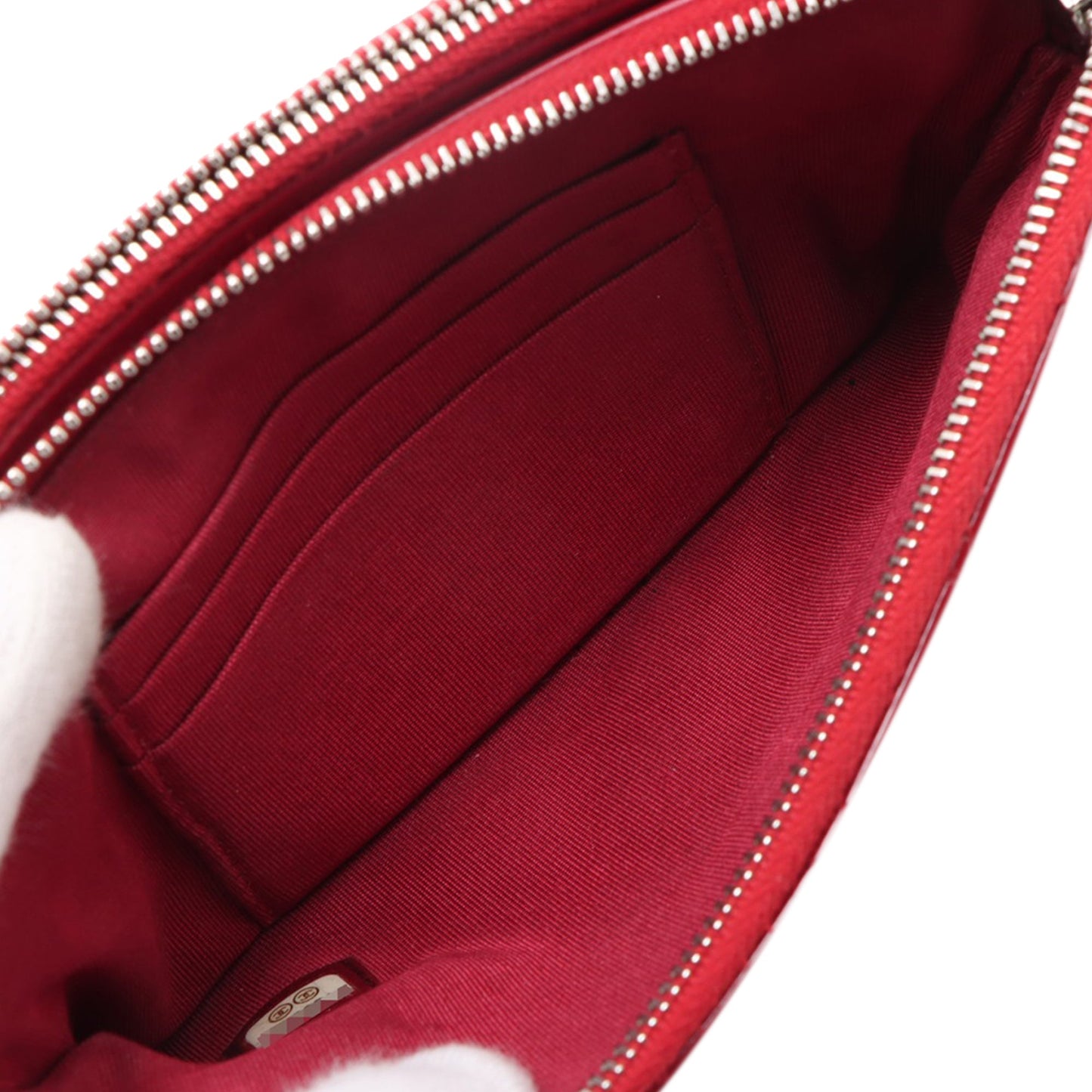 Chanel CC Quilted Patent Double Zip Clutch With Chain