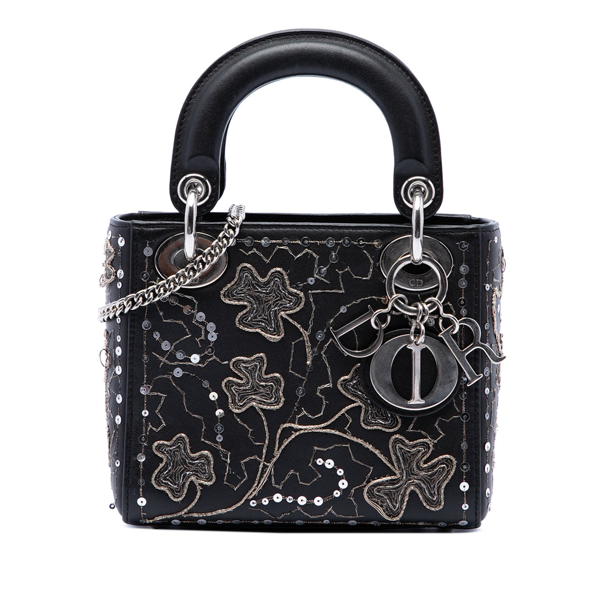 Dior Mini Calfskin Embroidered Clovers Lady Dior