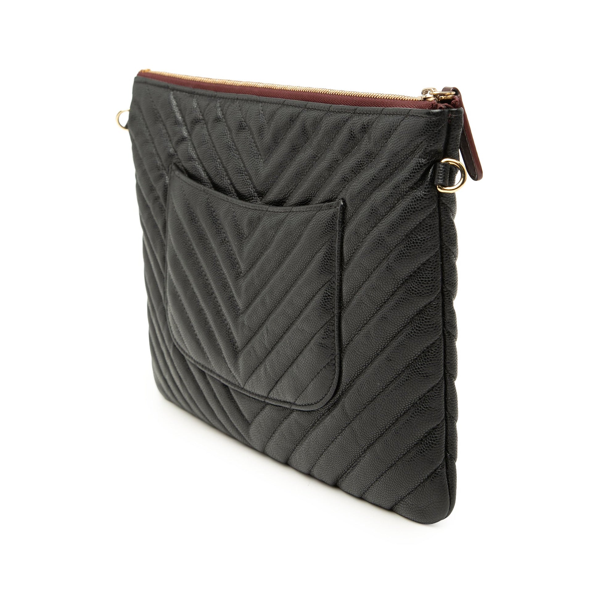 Chanel Medium CC Chevron Caviar O Case Clutch