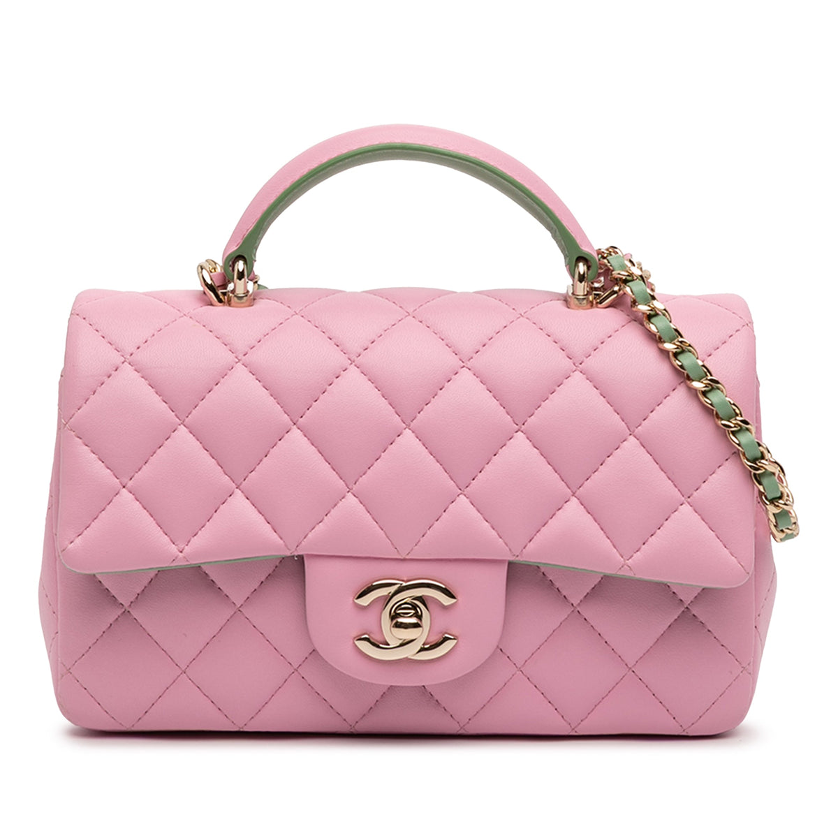 Chanel Mini Rectangular Bicolor Quilted Lambskin Top Handle Flap