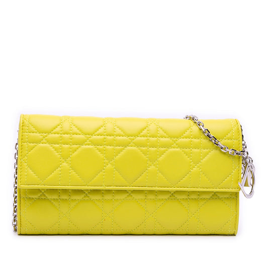 Dior Lambskin Cannage Lady Dior Wallet On Chain