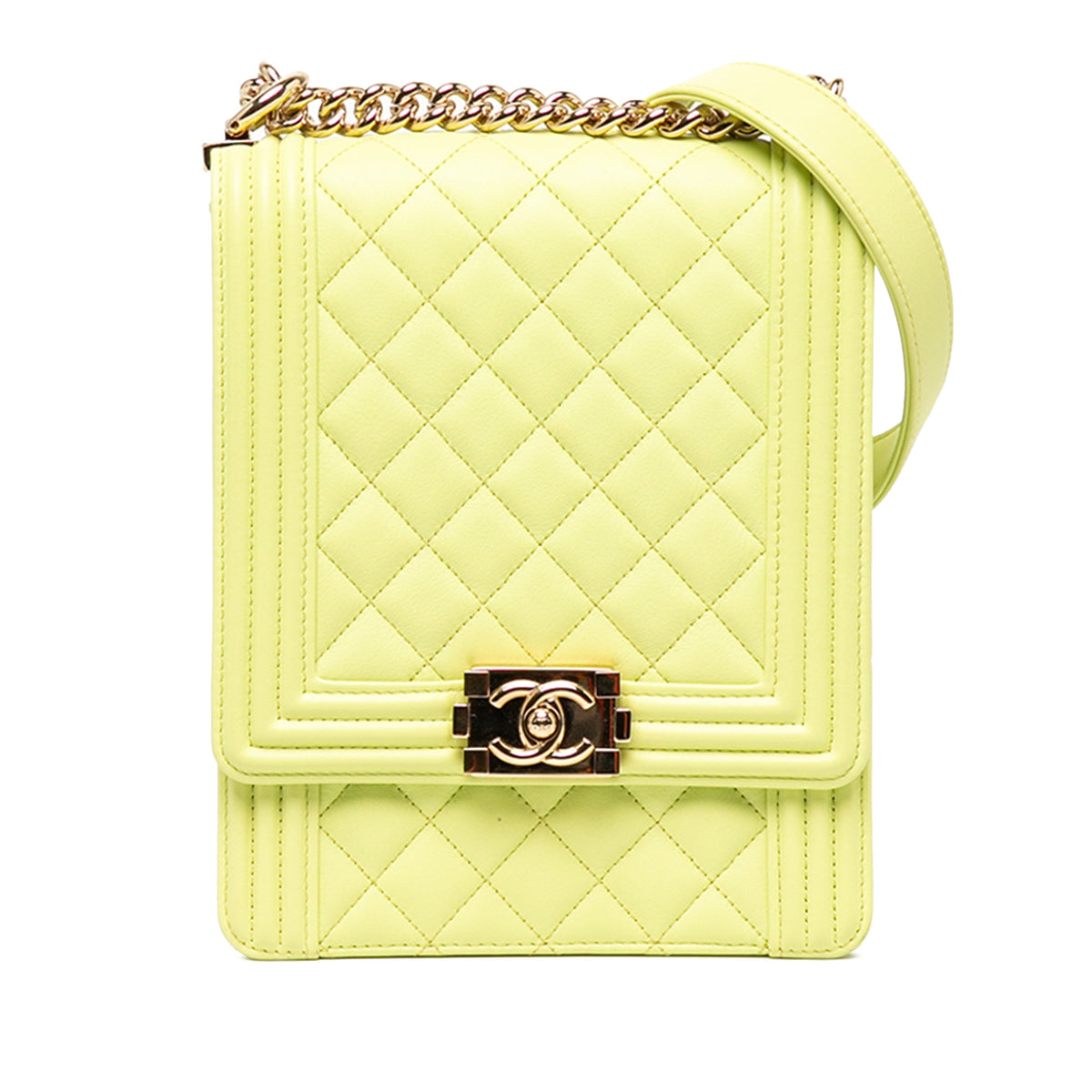 Chanel Quilted Lambskin North South Boy Flap — Green