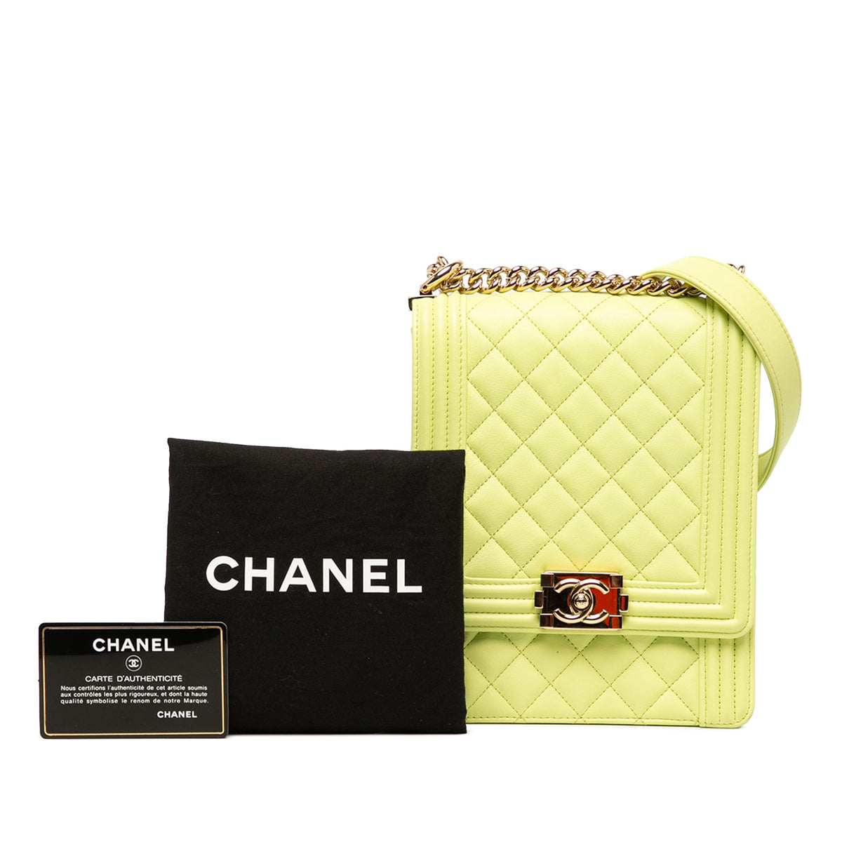 Chanel Quilted Lambskin North South Boy Flap — Green