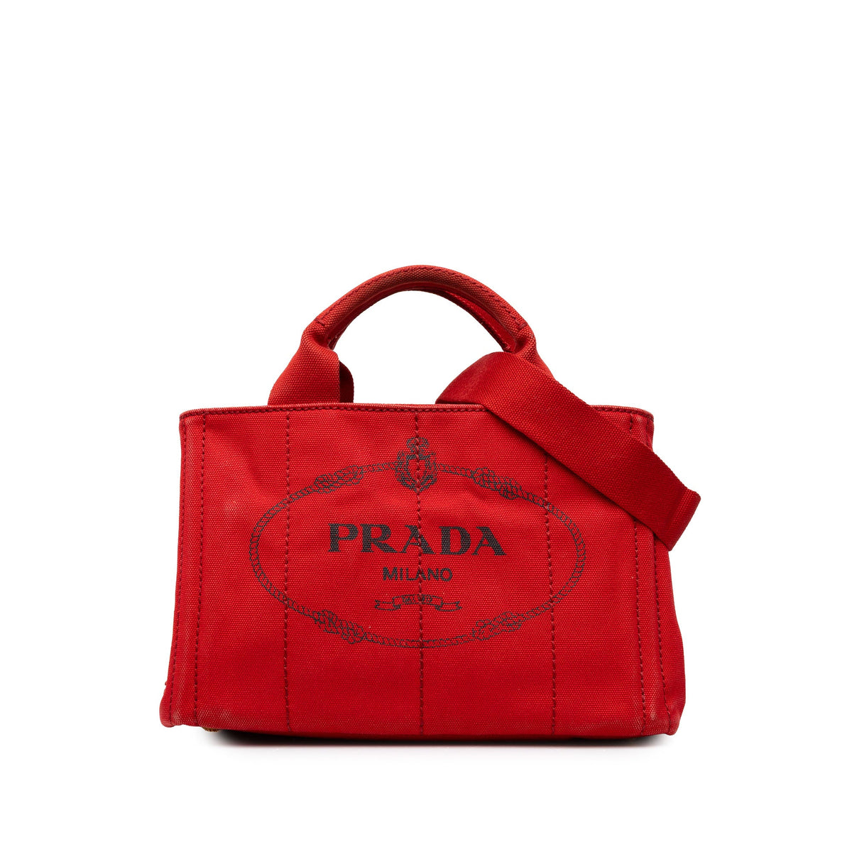 Prada Small Canvas Canapa Logo Tote — Red