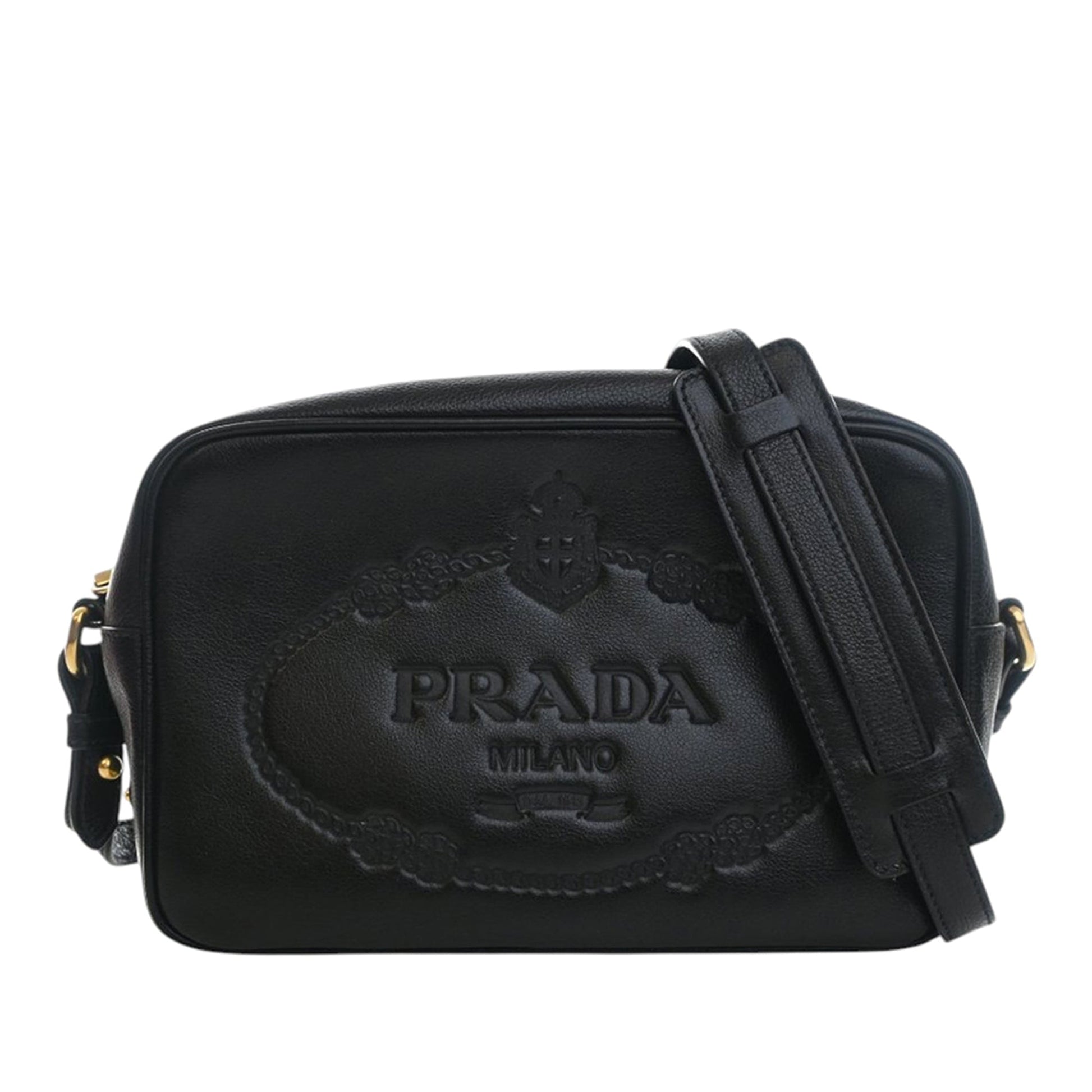Prada Small Embossed Calfskin Canapa Logo Camera Bag