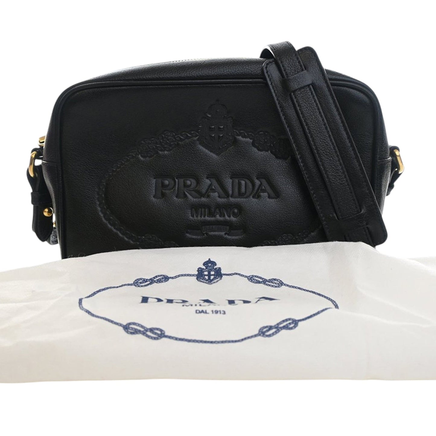 Prada Small Embossed Calfskin Canapa Logo Camera Bag