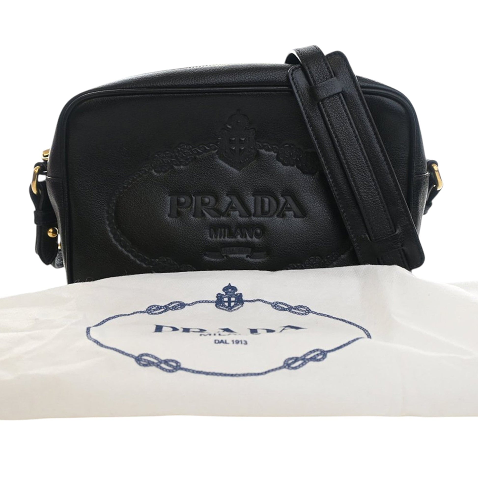 Prada Small Embossed Calfskin Canapa Logo Camera Bag