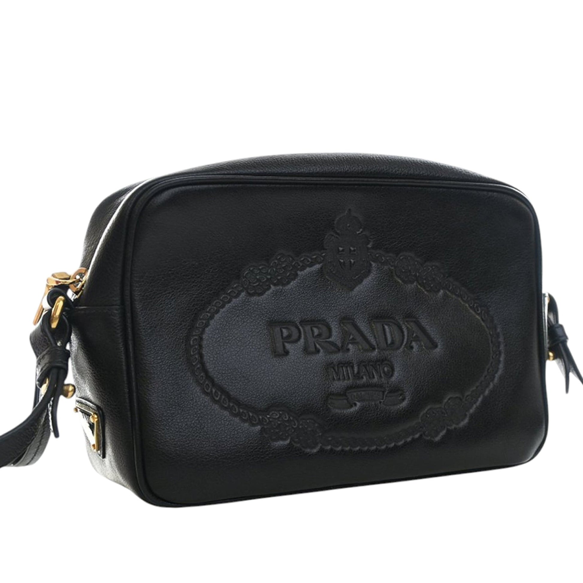 Prada Small Embossed Calfskin Canapa Logo Camera Bag