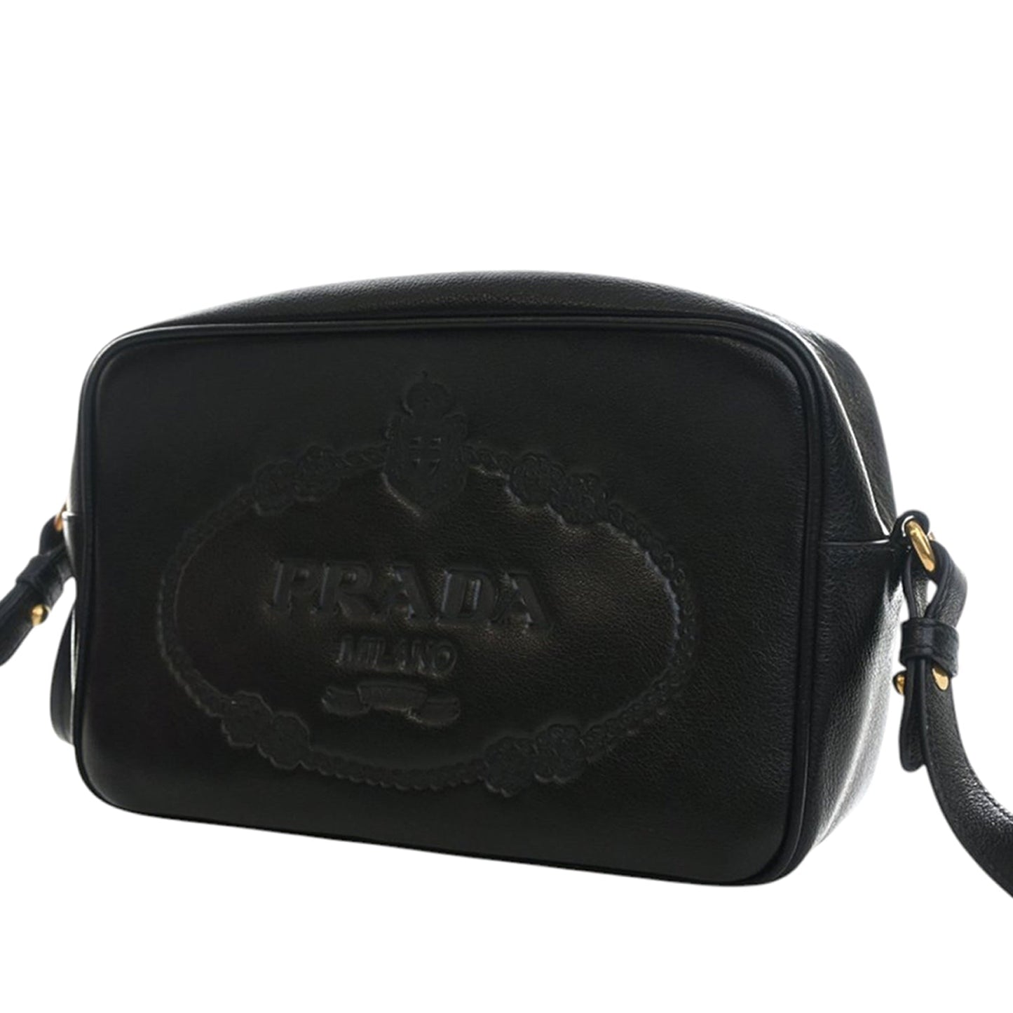 Prada Small Embossed Calfskin Canapa Logo Camera Bag
