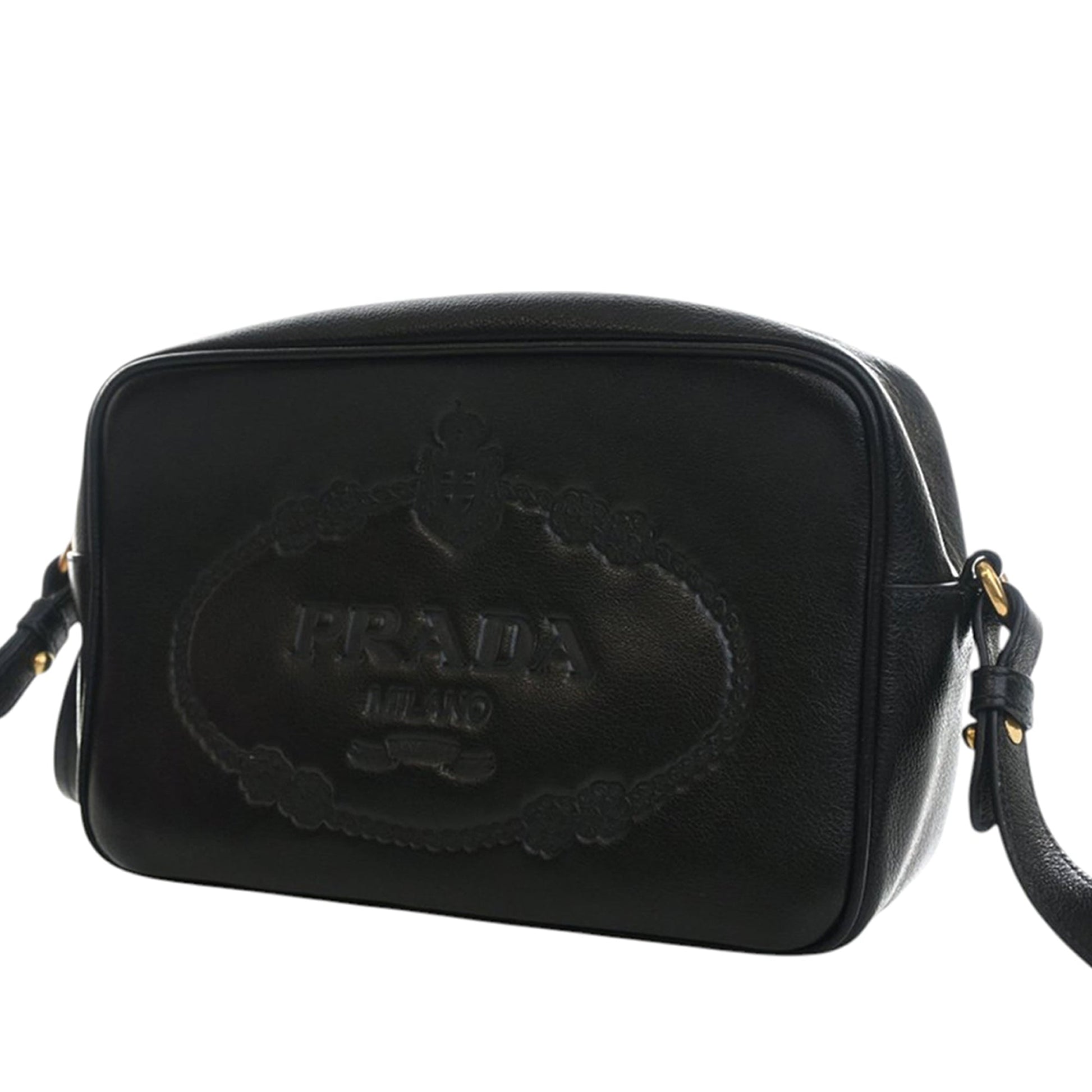Prada Small Embossed Calfskin Canapa Logo Camera Bag