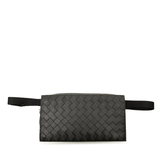 Bottega Veneta Intrecciato Trimmed Nappa Belt Bag — Black