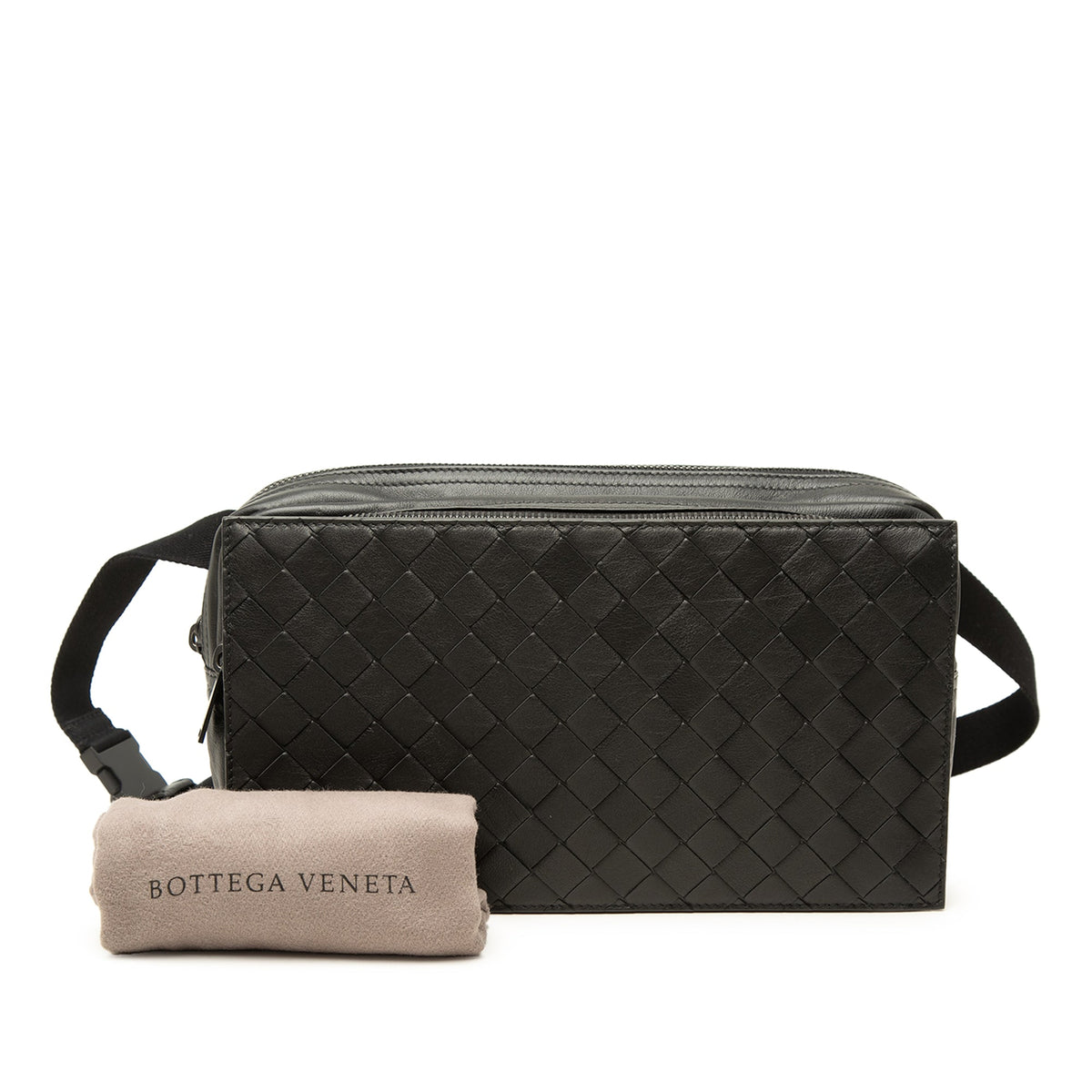 Bottega Veneta Intrecciato Trimmed Nappa Belt Bag — Black