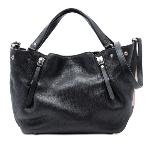 Burberry Small Leather and House Check Canvas Maidstone Satchel