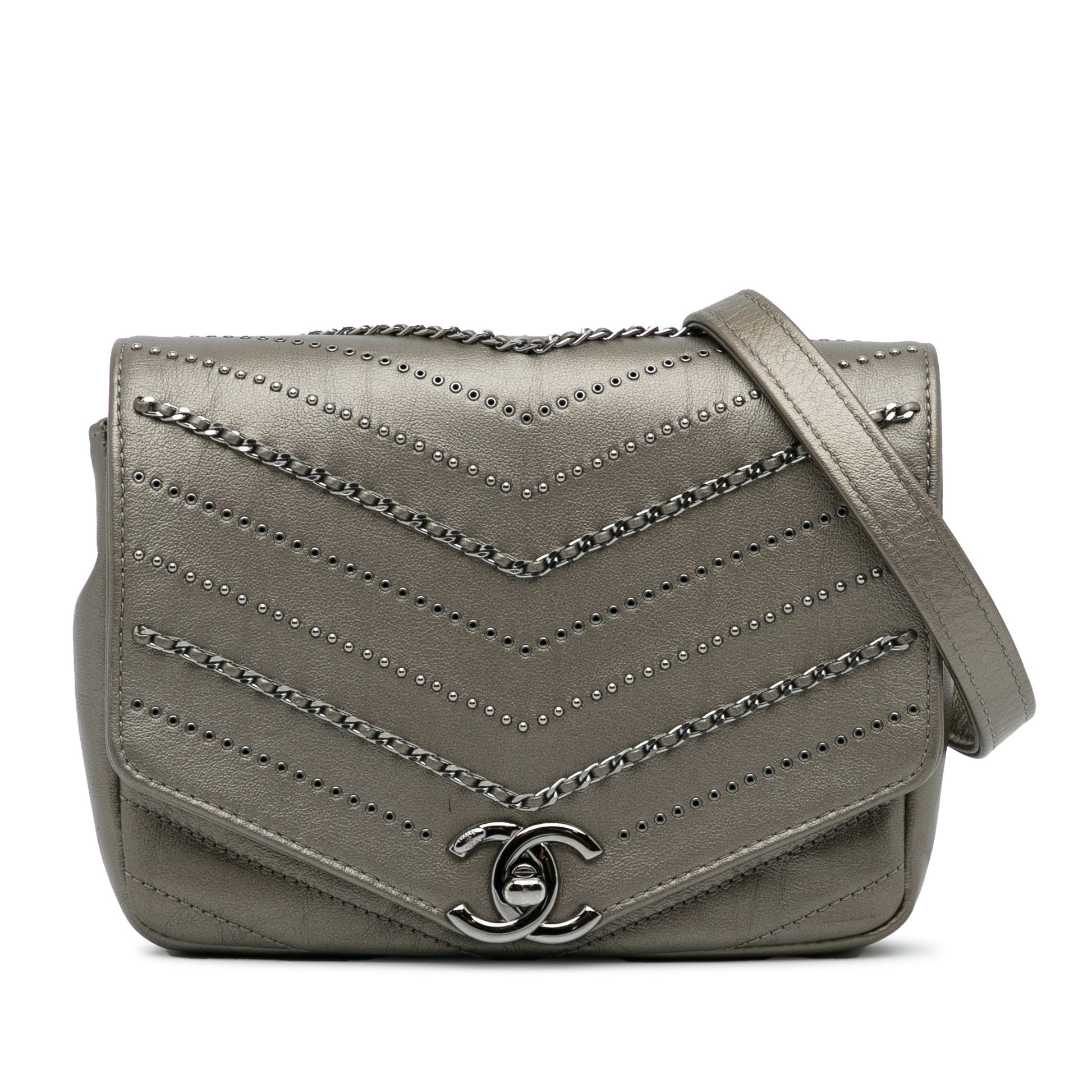 Chanel Mini Embellished Calfskin Chevron Square Envelop Flap