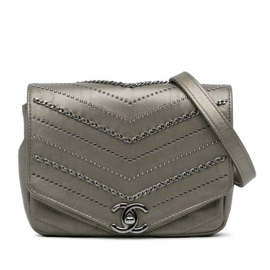 Chanel Mini Embellished Calfskin Chevron Square Envelop Flap