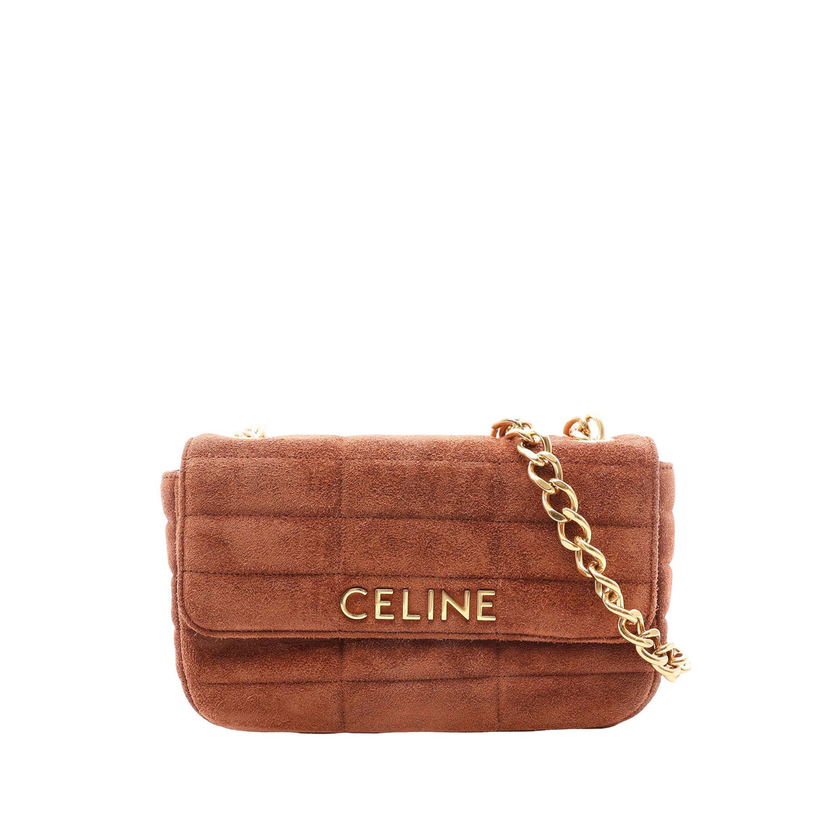 Celine Suede Monochrome Shoulder Bag — Brown