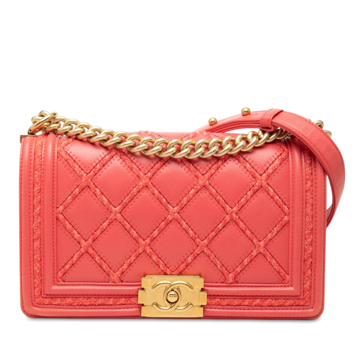 Chanel Old Medium Stitched Lambskin and Tweed Boy Flap